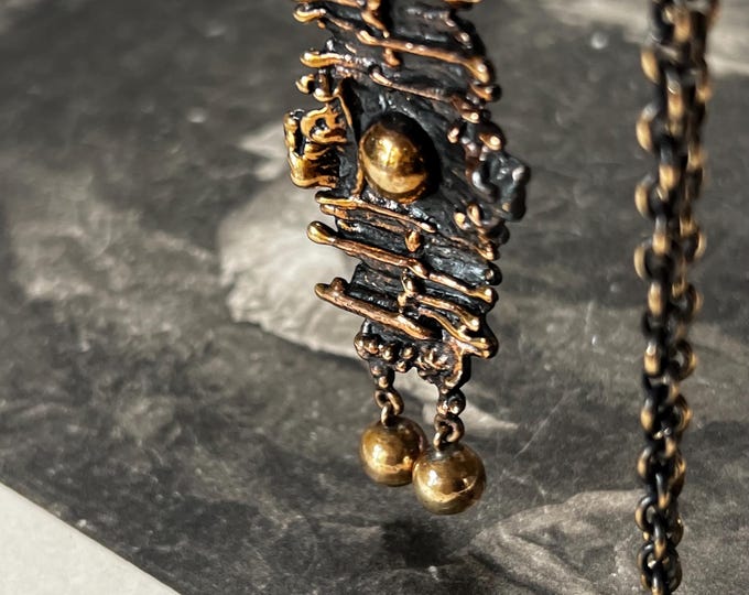 Pennti Sarpaneva Brutalist Bronze Pendant |Turun Hopea Finland | Bronze Kaama | Circa 1970s.