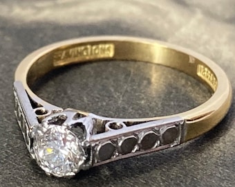 Vintage Diamond Solitaire Ring: 0.20ct VS1, 18ct Gold & Platinum 1930s Art Deco