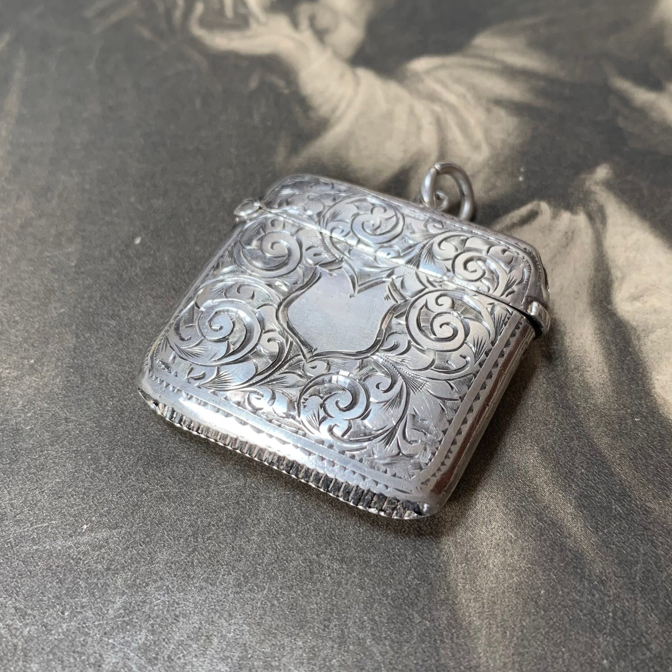 Edwardian Sterling Silver Pendant Locket. Antique Vesta Keepsake Case Dates 1903 With Full English Hallmarks