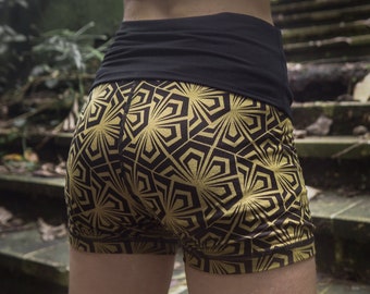 Mini short noir et vert olive en jersey imprimé géométrique BOOTY SAMURAI Gold by BLACKBOHEM