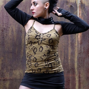 Olive green strappy Tank top with animal print, LILY SNAKE Gold by BLACKBOHEM