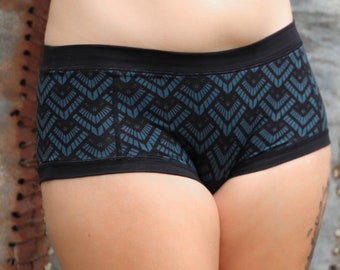 Printed shorty, women's comfy panties in viscose jersey, SHOR-T LONGMA Blue by BLACKBOHEM