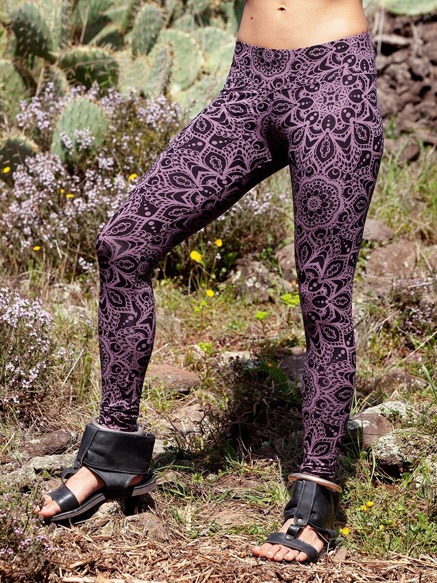 Buy Long Leggings Mallow Purple With Mandala Print in Viscose