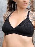 Black Jersey Bralette, Mandala Lace, Adjustable Straps, B-RA COSMIC Black by BLACKBOHEM