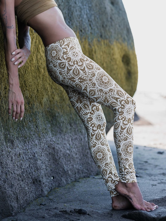 Long White Leggings With Dull Gold 
