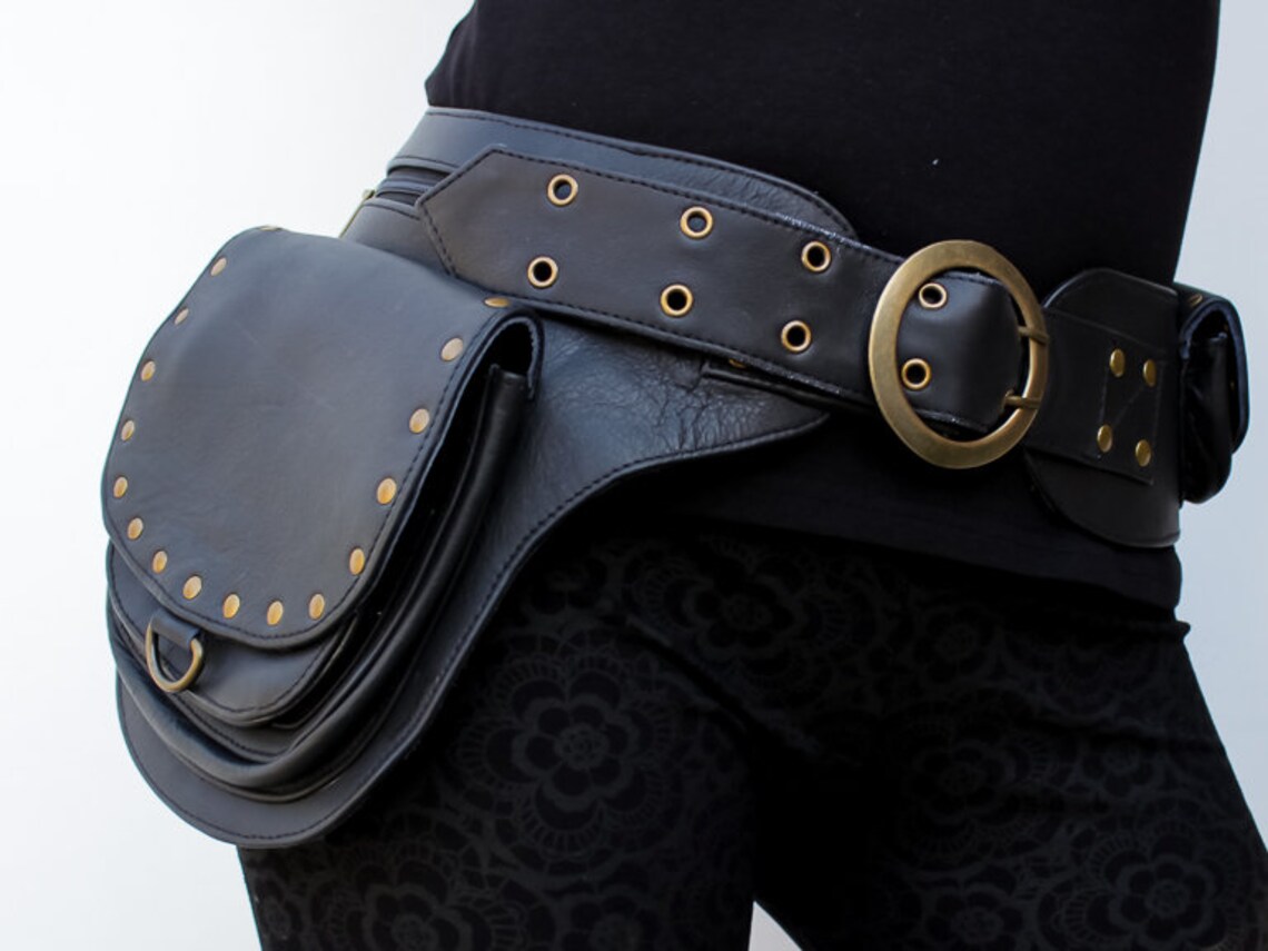 Black Quality Leather Utility Belt With Brass Studs ISHTAR Etsy