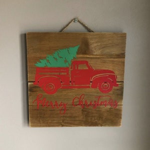 Merry Christmas sign // Farm truck // Christmas tree // wall decor //vinyl sign