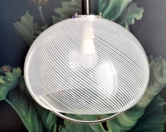 Vintage MEBLO Guzzini Pendant Light / Mid-century Modern / 60s 70s Italy / Transparent with Stripes and Chrome Arch