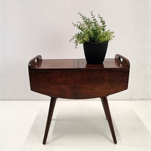 Mid-century Danish Style Sewing Table / Vintage sewing box with hidden drawer / 1960s Minimal Furniture