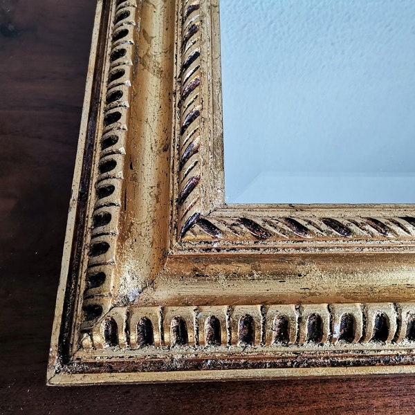 Miroir encadré vintage / Miroir à cadre feuille d’or / 19ème siècle / Miroir Biedermeier