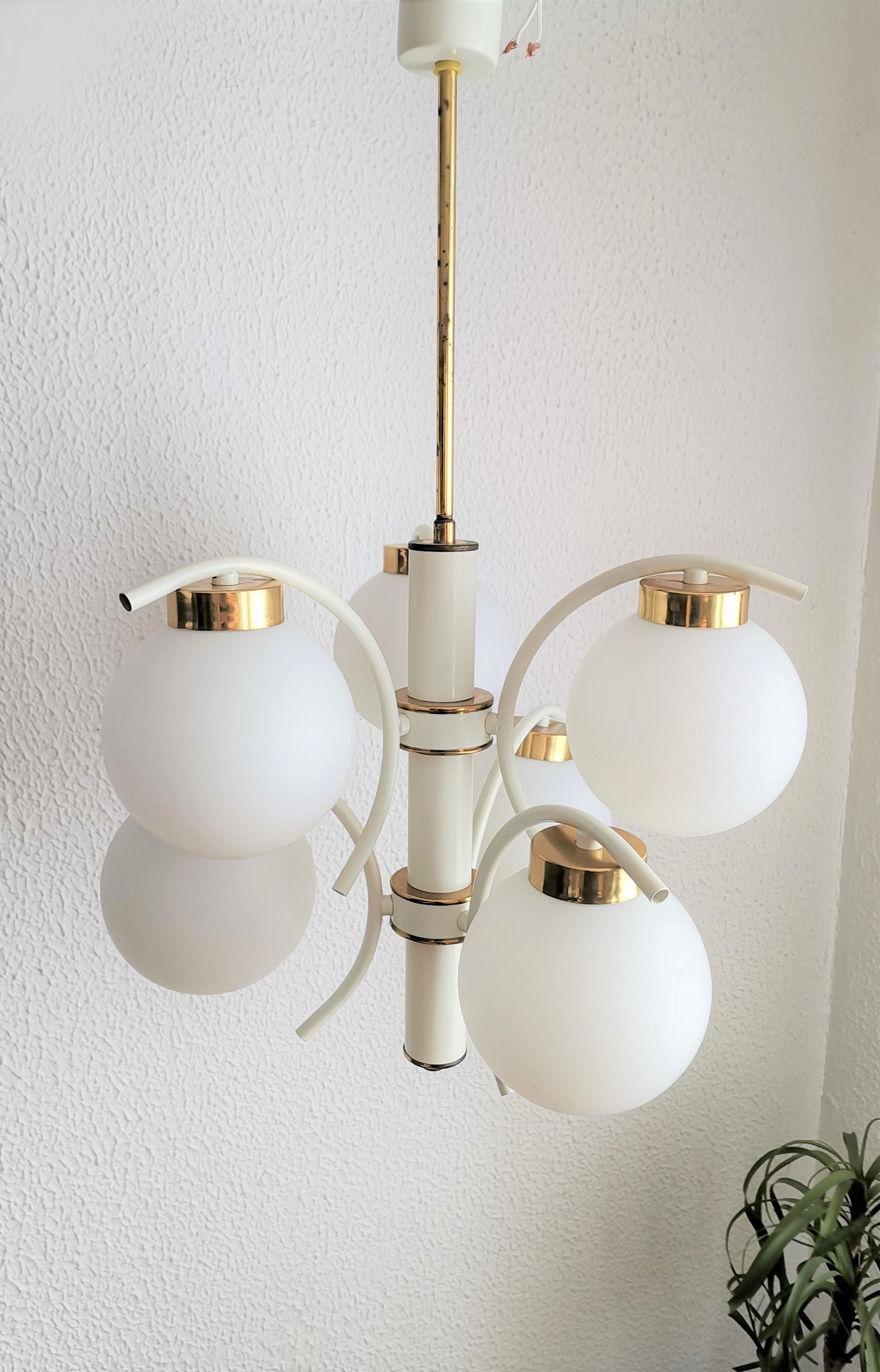 Moderne Intérieur Clair Moulinet Spoutnik Laiton Lustre Luminaire