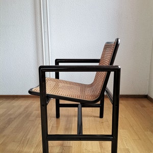 Modern cane lounge chair / Branko Uršič for Stol Kamnik / 1980s Yugoslavia wood and cane net armchair zdjęcie 3