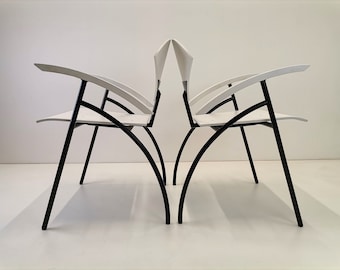 Pair of Mid-century Modern chairs / Wood & tubular metal side chairs / 1980s Yugoslavia / Minimal design dining chair