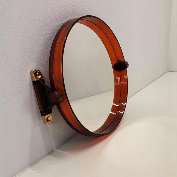 Espejo vintage de Grosfillex, Francia / Espejo de baño con marco profundo / Plexiglás marrón transparente