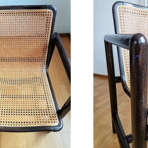 Modern cane lounge chair / Branko Uršič for Stol Kamnik / 1980s Yugoslavia wood and cane net armchair zdjęcie 9