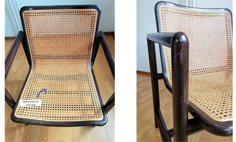 Modern cane lounge chair / Branko Uršič for Stol Kamnik / 1980s Yugoslavia wood and cane net armchair zdjęcie 9