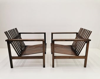 1 van 2 Vintage houten loungestoelen ontworpen door Niko Kralj / Industrieel ontwerp uit de jaren 70 Joegoslavië / Mid-century Modern fauteuil