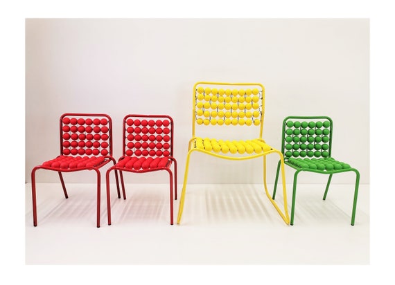 1 of 3 Children s Metal Garden Chairs in Red and Green Pop Art
