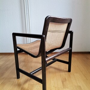 Modern cane lounge chair / Branko Uršič for Stol Kamnik / 1980s Yugoslavia wood and cane net armchair zdjęcie 4