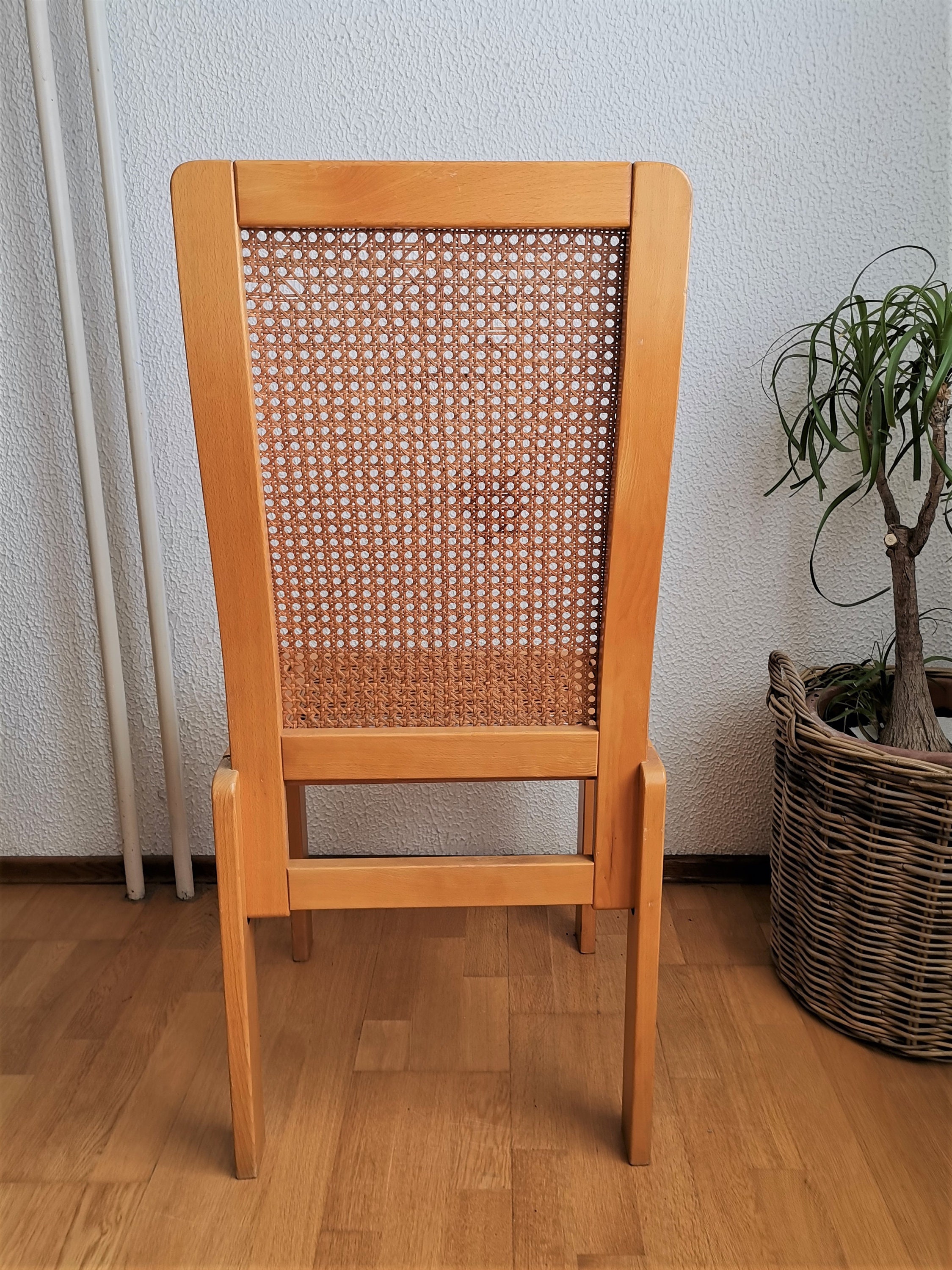 Silla comedor de mediados de siglo / Rattan Net / High Back | Etsy