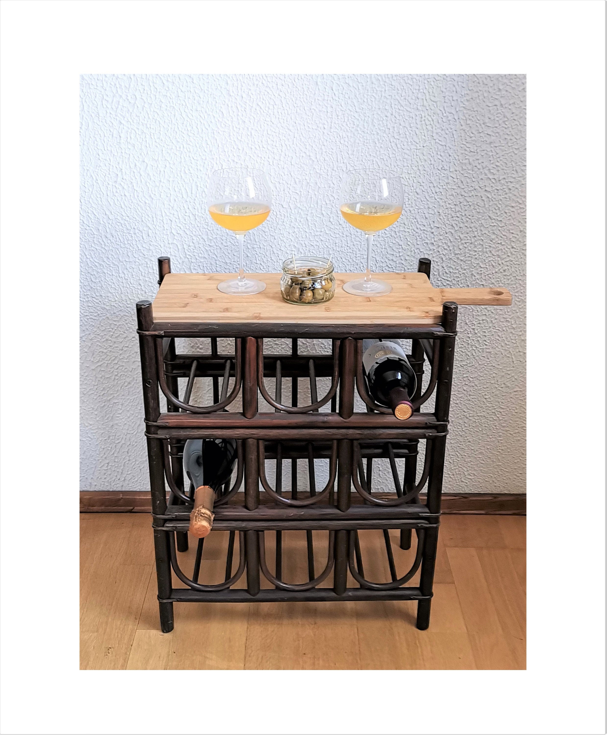 porte-bouteille vintage en bambou / casier à bouteilles de service / étagère à 9 bouteilles