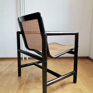 Modern cane lounge chair / Branko Uršič for Stol Kamnik / 1980s Yugoslavia wood and cane net armchair zdjęcie 6