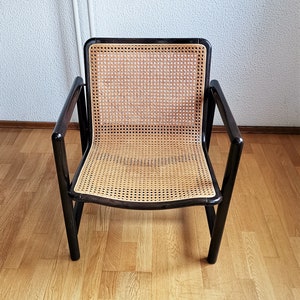 Modern cane lounge chair / Branko Uršič for Stol Kamnik / 1980s Yugoslavia wood and cane net armchair zdjęcie 10