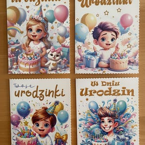 Cartes de fêtes d'anniversaire polonaises, tres jolies et humoristiques avec texte et l'enveloppe