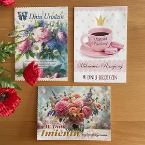 Cartes de fêtes d'anniversaire polonaises, tres jolies et humoristiques, avec  texte et l'enveloppe
