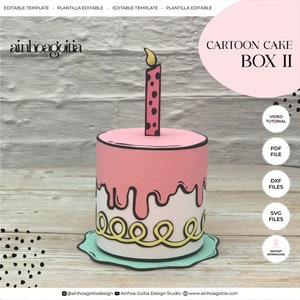 Cartoon Cake Box 2 Digital Template SVG with video tutorial, Gift Box SVG, Box Template, Silhouette Cut Files, Cricut Cut File