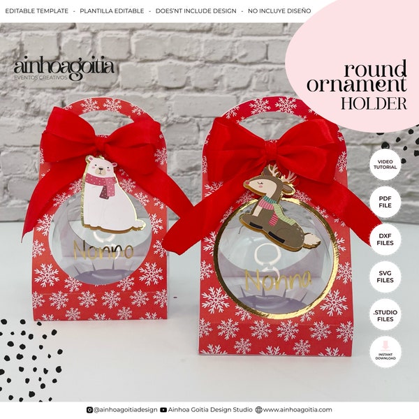 Plantilla para porta adornos redondos: Caja de regalo DIY SVG, Cricut, Silhouette (Descarga digital)