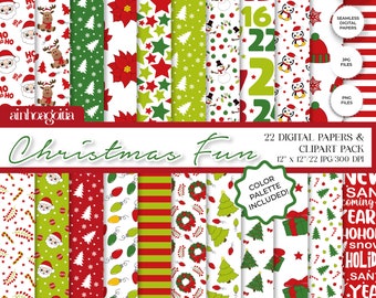 Christmas Digital Paper Pack: Seamless Patterns & Cliparts (PNG, JPG)