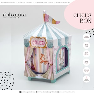 Zirkus Box Digitale Vorlage SVG mit Video Tutorial, Geschenkbox SVG, Box Vorlage, Silhouette Schnittdateien, Cricut Schnitt Dateien