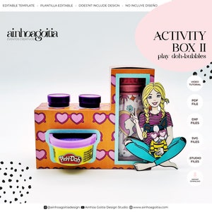 Play Doh & Bubbles Box Digitale Vorlage SVG mit Video-Tutorial, Aktivitätsbox SVG, Box-Vorlage, Silhouette-Schnittdateien, Cricut-Schnittdateien