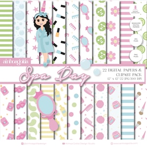 Carta digitale Spa Day, carta digitale senza soluzione di continuità, pacchetto di carta digitale Girl Spa con clipart PNG-JPG in HQ