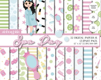 Spa Day Digital Paper Pack: Seamless Patterns & Clipart (PNG, JPG)