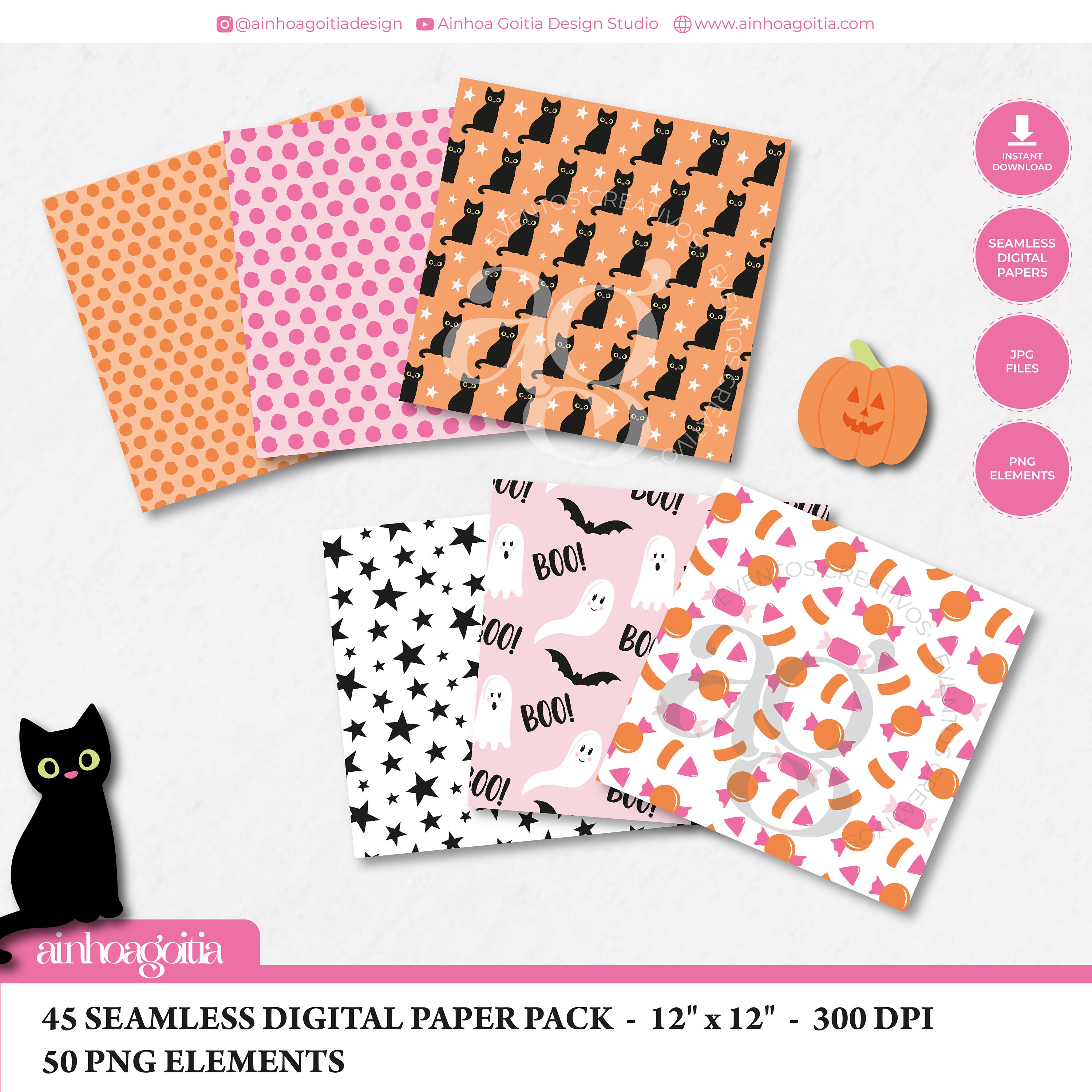 Halloween Seamless Paper Pack, Spooky Clipart (PNG, JPG Digital ...