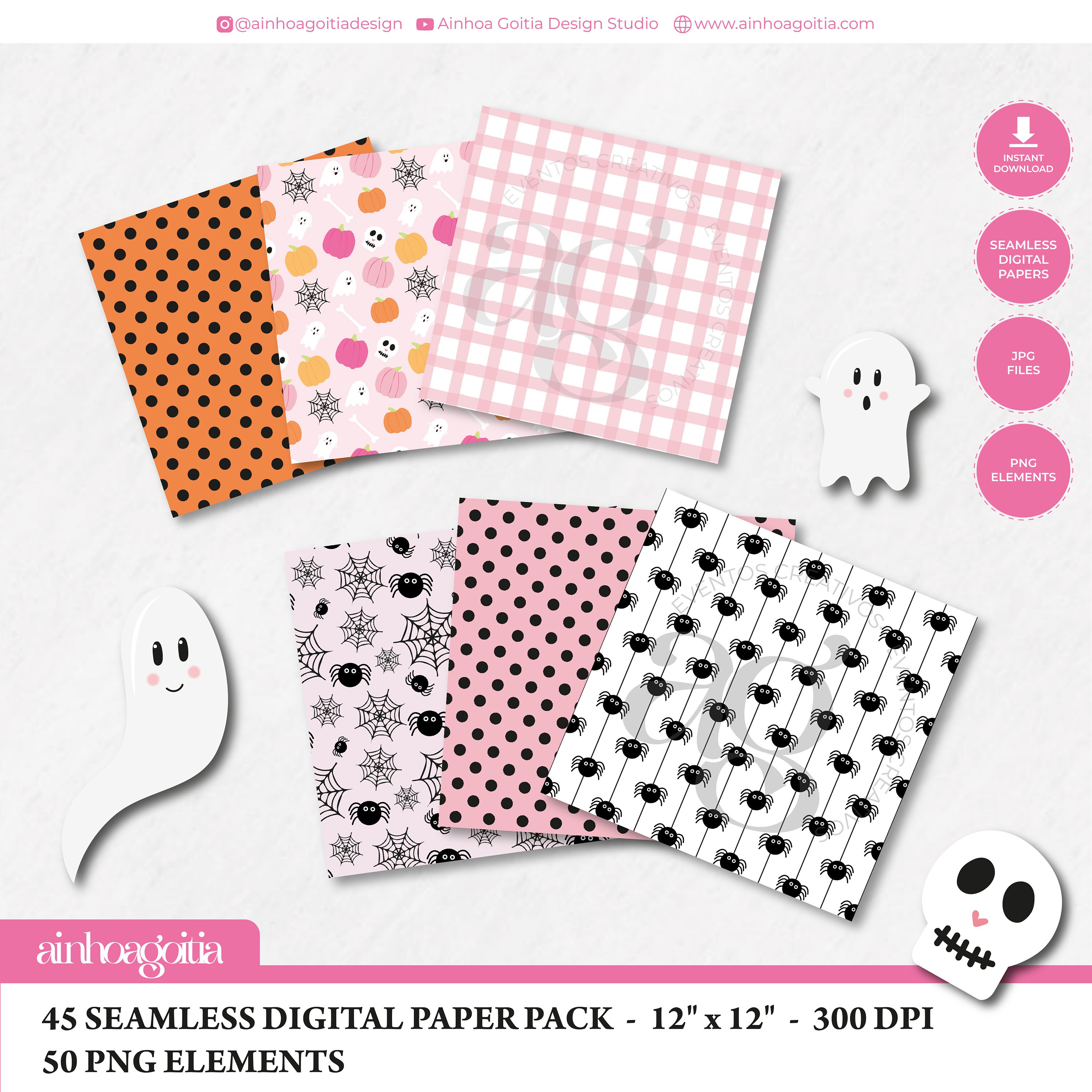 Halloween Seamless Paper Pack, Spooky Clipart (PNG, JPG Digital ...