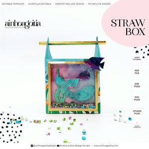 Straw Favor Box Digital Template SVG with video tutorial, Gift Box SVG, Box Template, Silhouette Cut Files, Cricut Cut Files