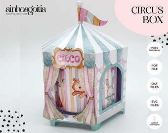 Circus Box Digital Template SVG with video tutorial, Gift Box SVG, Box Template, Silhouette Cut Files, Cricut Cut Files