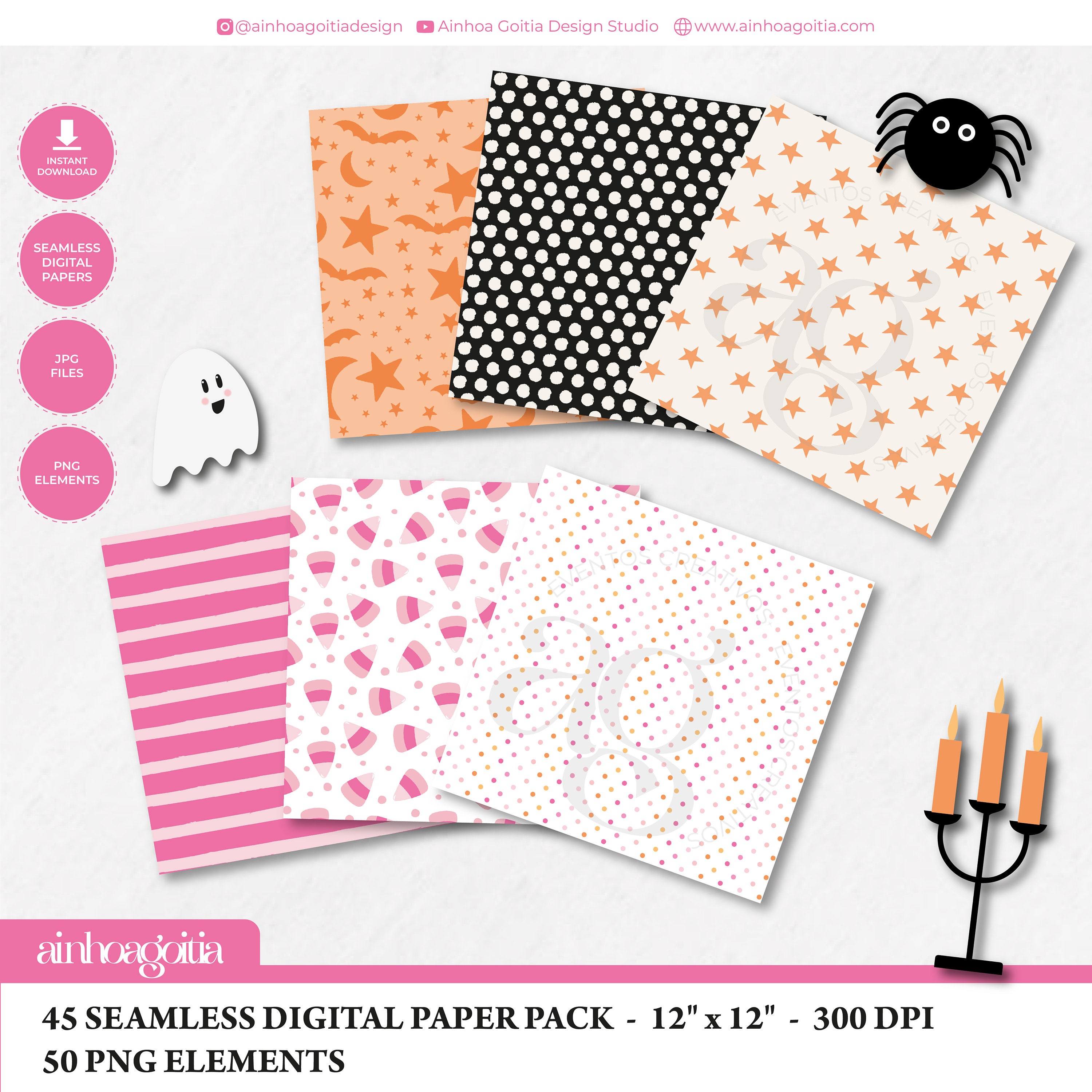 Halloween Seamless Paper Pack, Spooky Clipart (PNG, JPG Digital ...