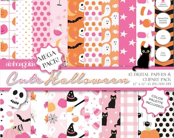 Halloween Seamless Paper Pack, Spooky Clipart (PNG, JPG Digital Download