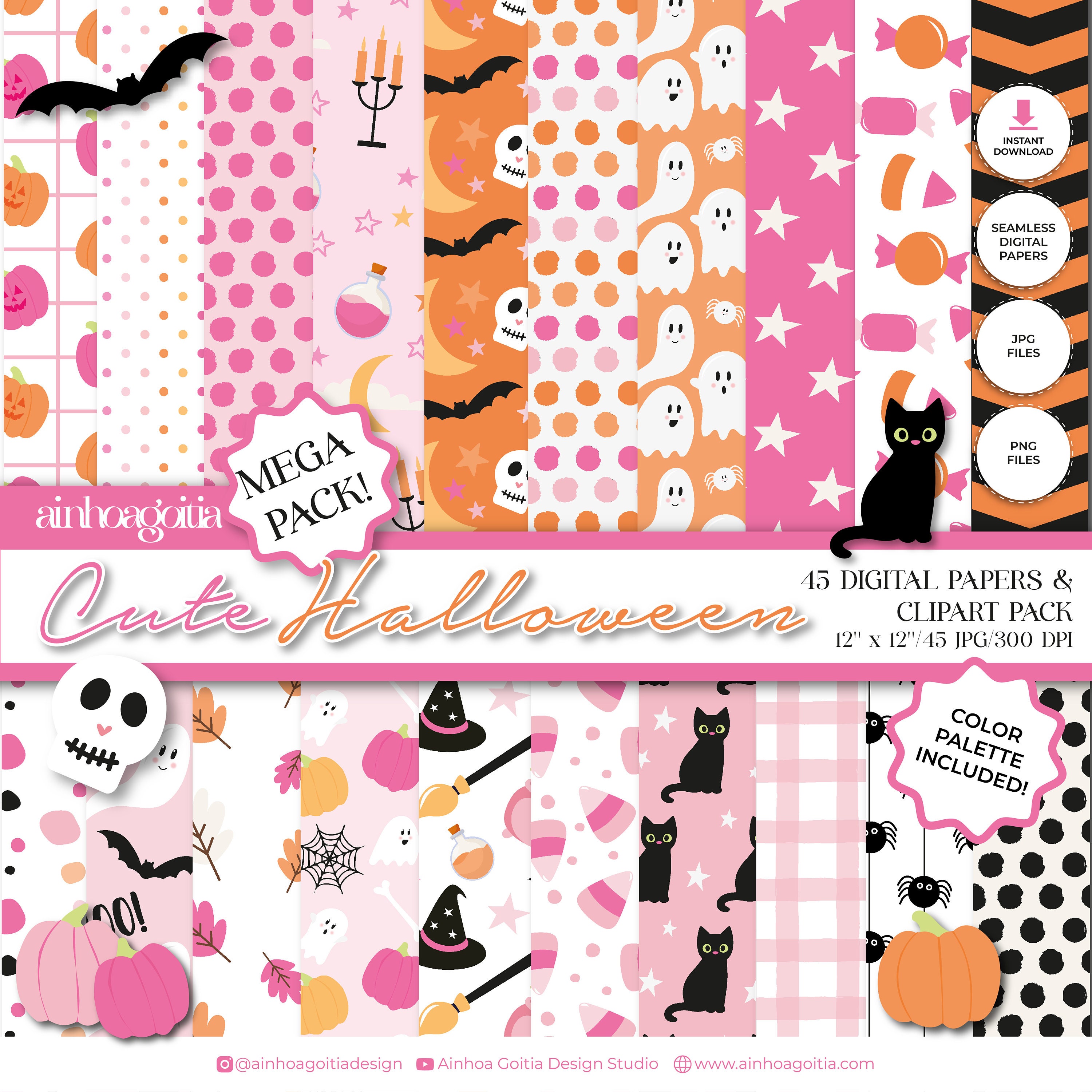 Halloween Seamless Paper Pack, Spooky Clipart (PNG, JPG Digital ...