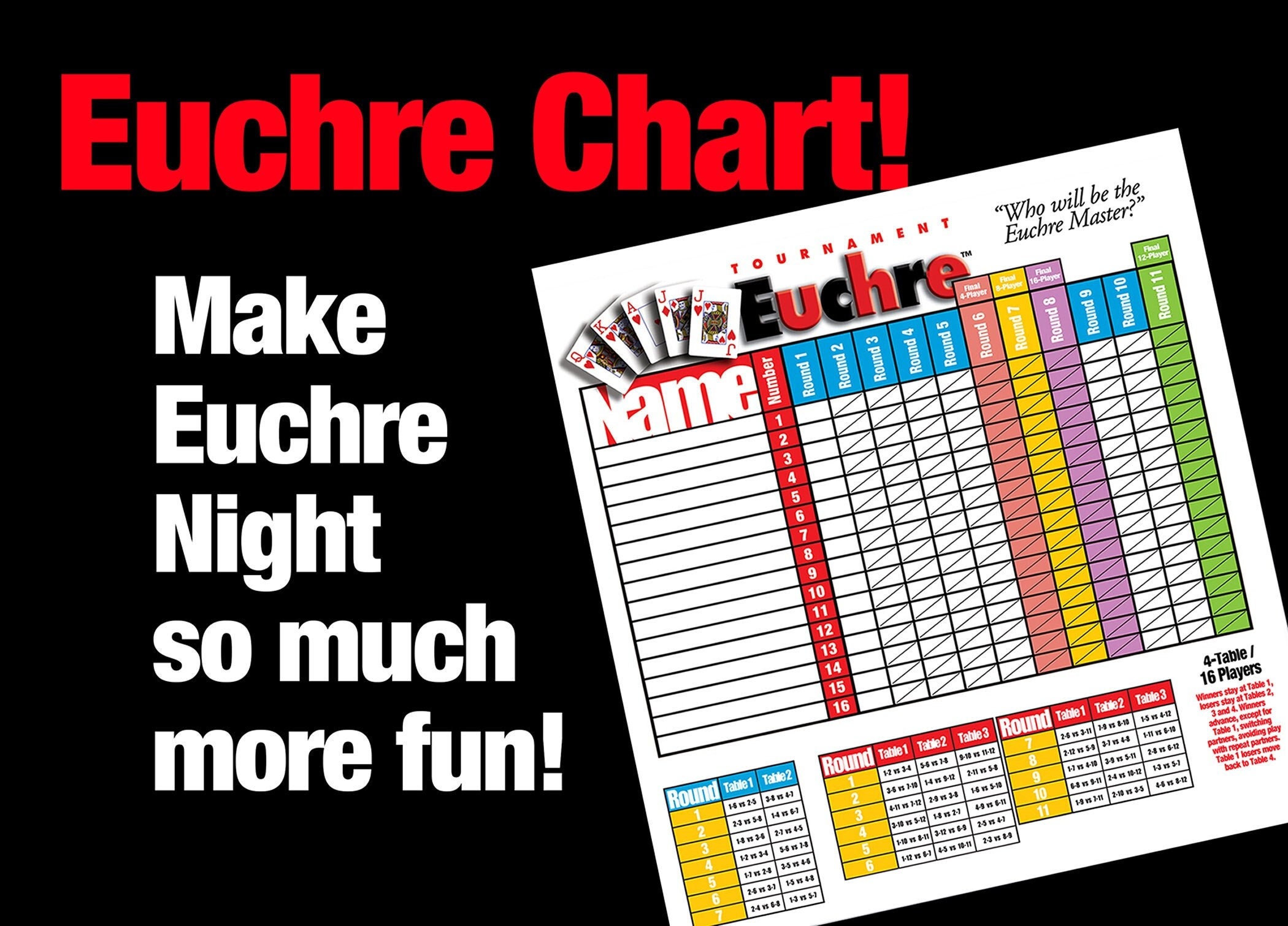 Euchre Tournament Or Party Chart Etsy