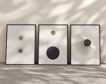 Set of 3 Mid Century Modern Wall Art, Neutral Modern Art Print, Boho ...