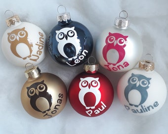 Christmas tree bauble with owl motif, individually personalized Christmas bauble, various colors possible