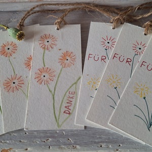 Papieranhänger Geschenkanhänger Direktdruck aus echten Pflanzen Sommerblumen handgearbeitet jeder Anhänger ein Unikat Geburtstag Für Dich
