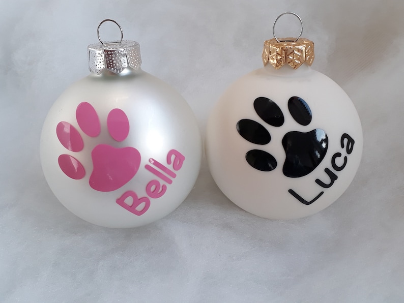 Personalized Christmas bauble with paw for dogs and cat lovers individual Christmas tree bauble image 4