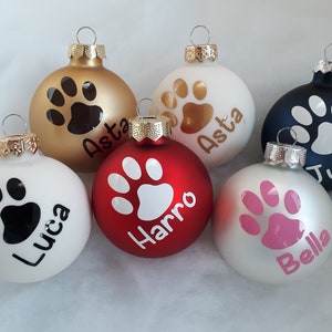 Personalized Christmas bauble with paw for dogs and cat lovers individual Christmas tree bauble