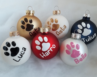 Personalized Christmas bauble with paw for dog and cat lovers individual Christmas tree bauble